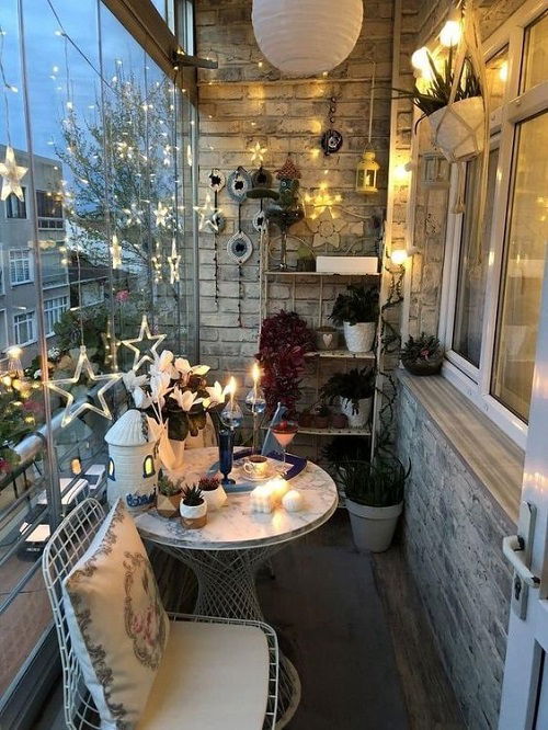 Macrame Hangers and White Pots in balcony